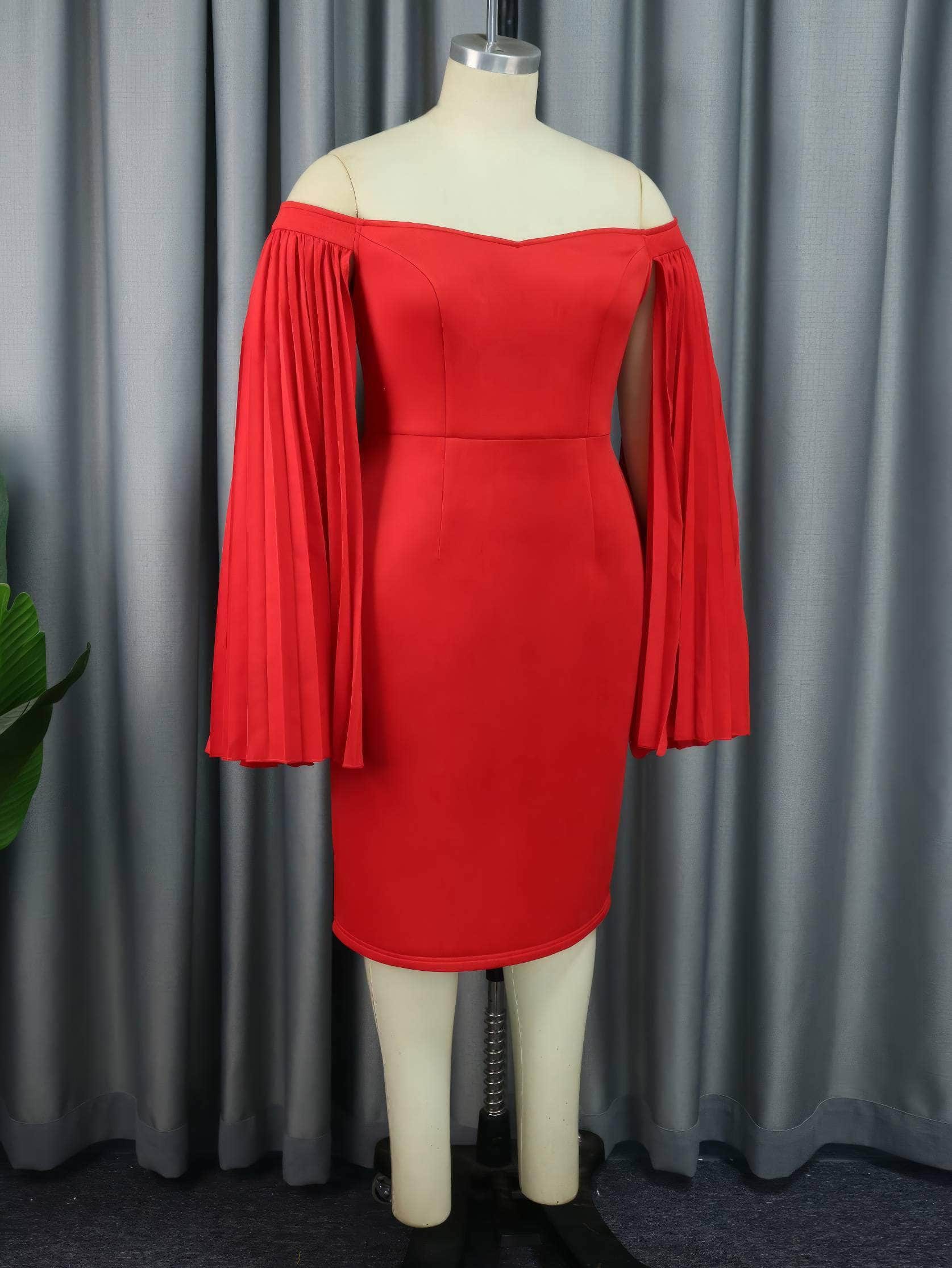 Sweetheart Neck Pleated Cape Column Dress