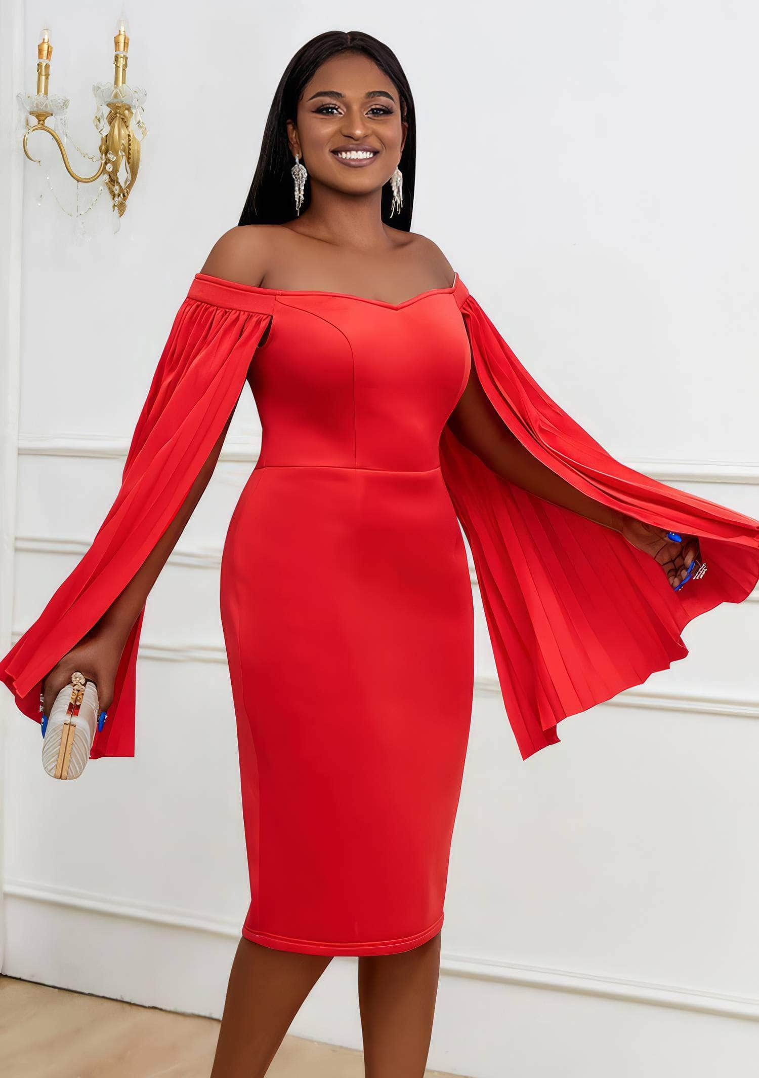 Sweetheart Neck Pleated Cape Column Dress US 4-6 / Red