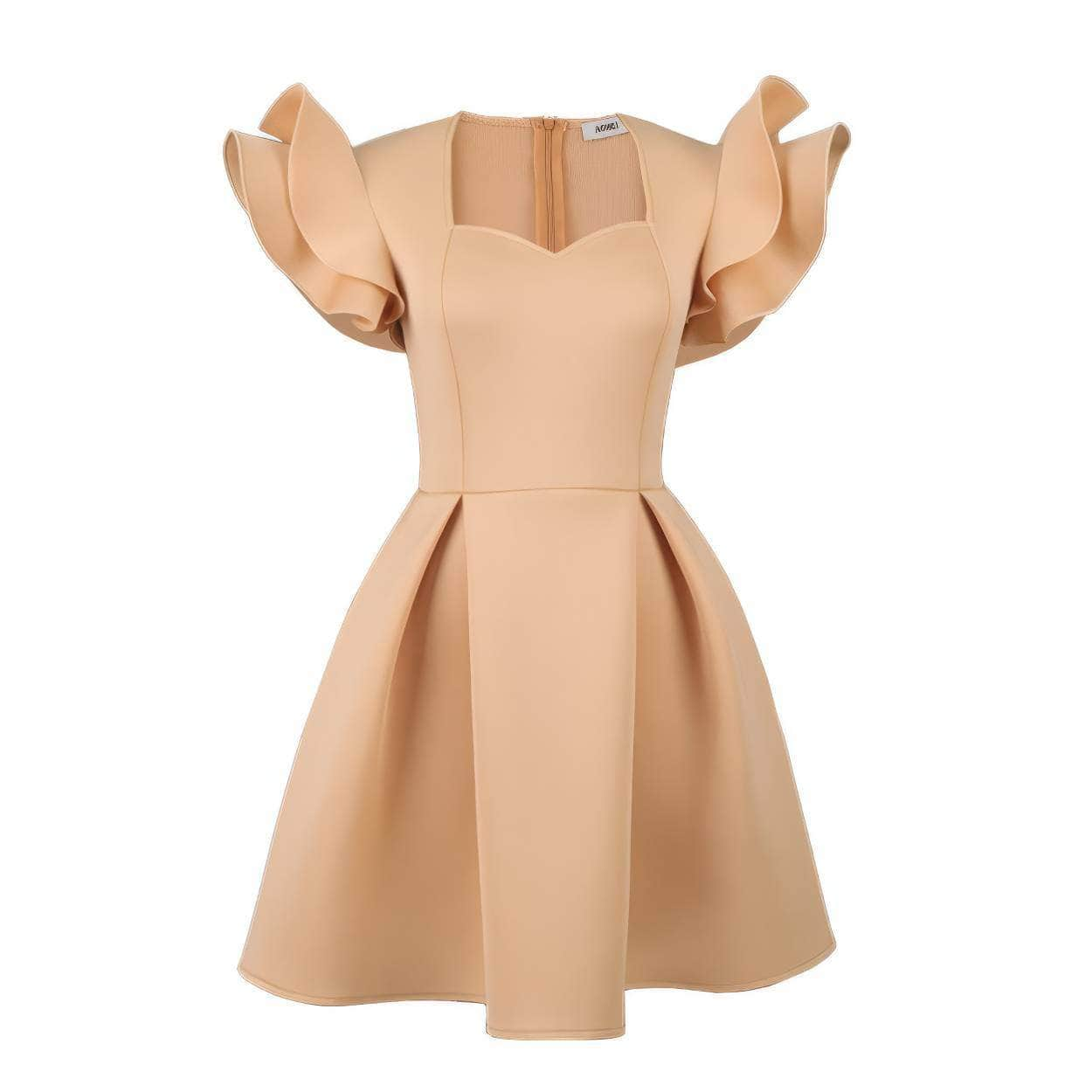 Sweetheart Neck Ruffle Sleeves Pleated A-Line Dress