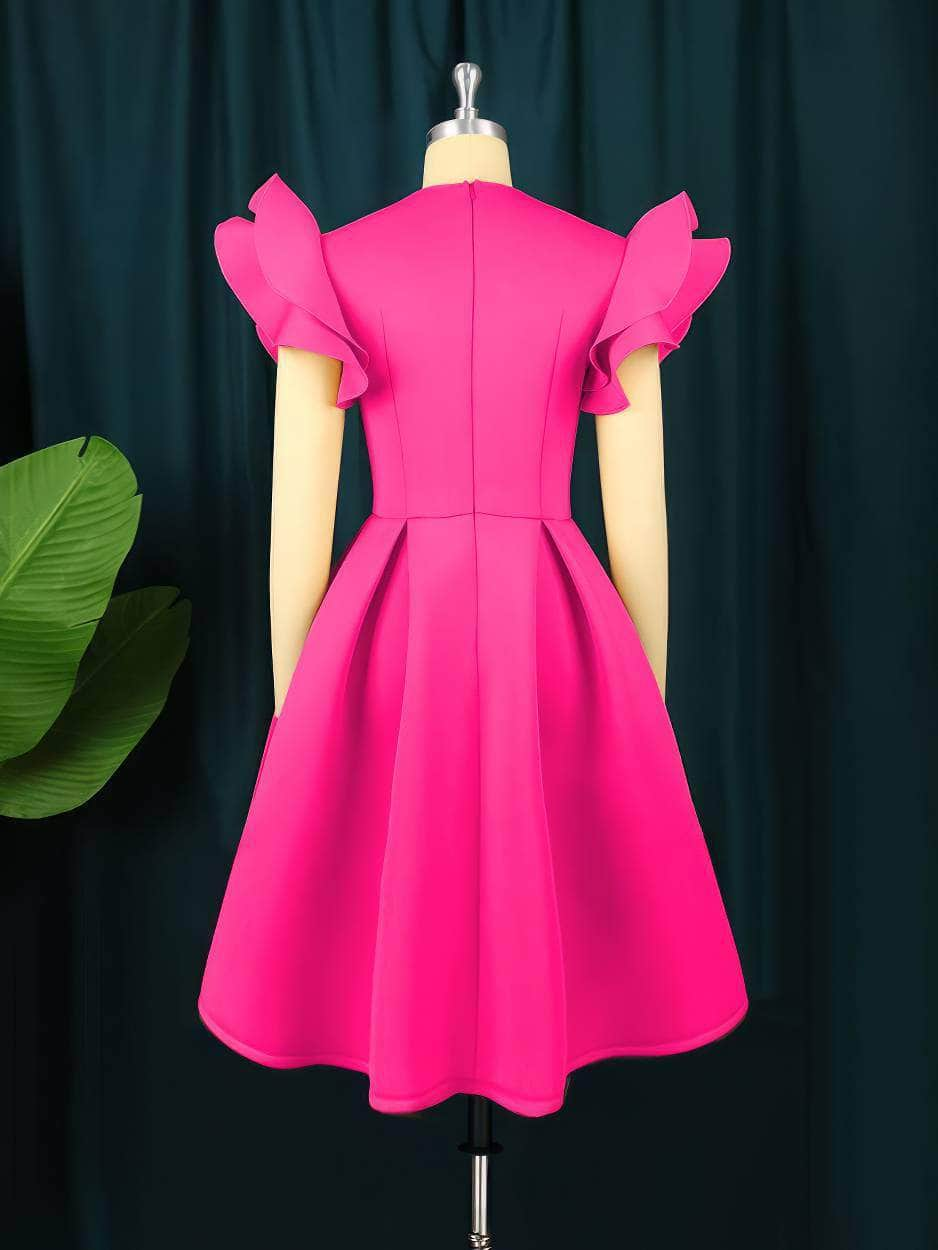 Sweetheart Neck Ruffle Sleeves Pleated A-Line Dress