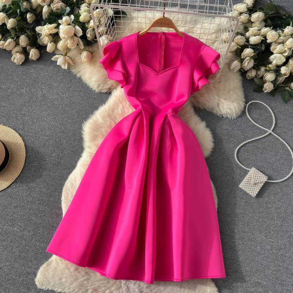 Sweetheart Neck Ruffled Sleeves A-line Dress