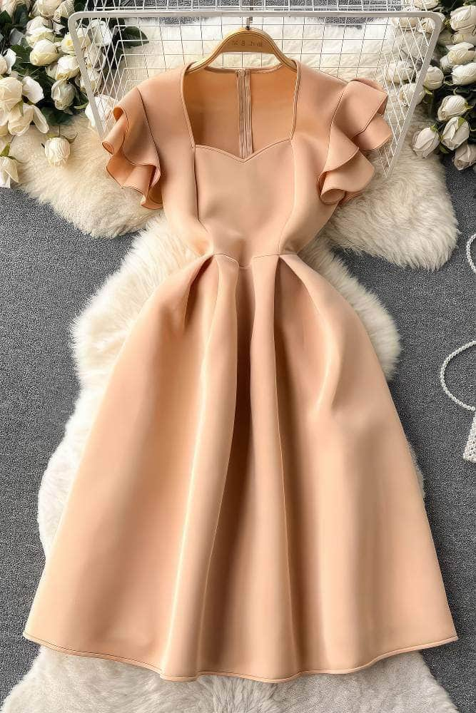 Sweetheart Neck Ruffled Sleeves A-line Dress