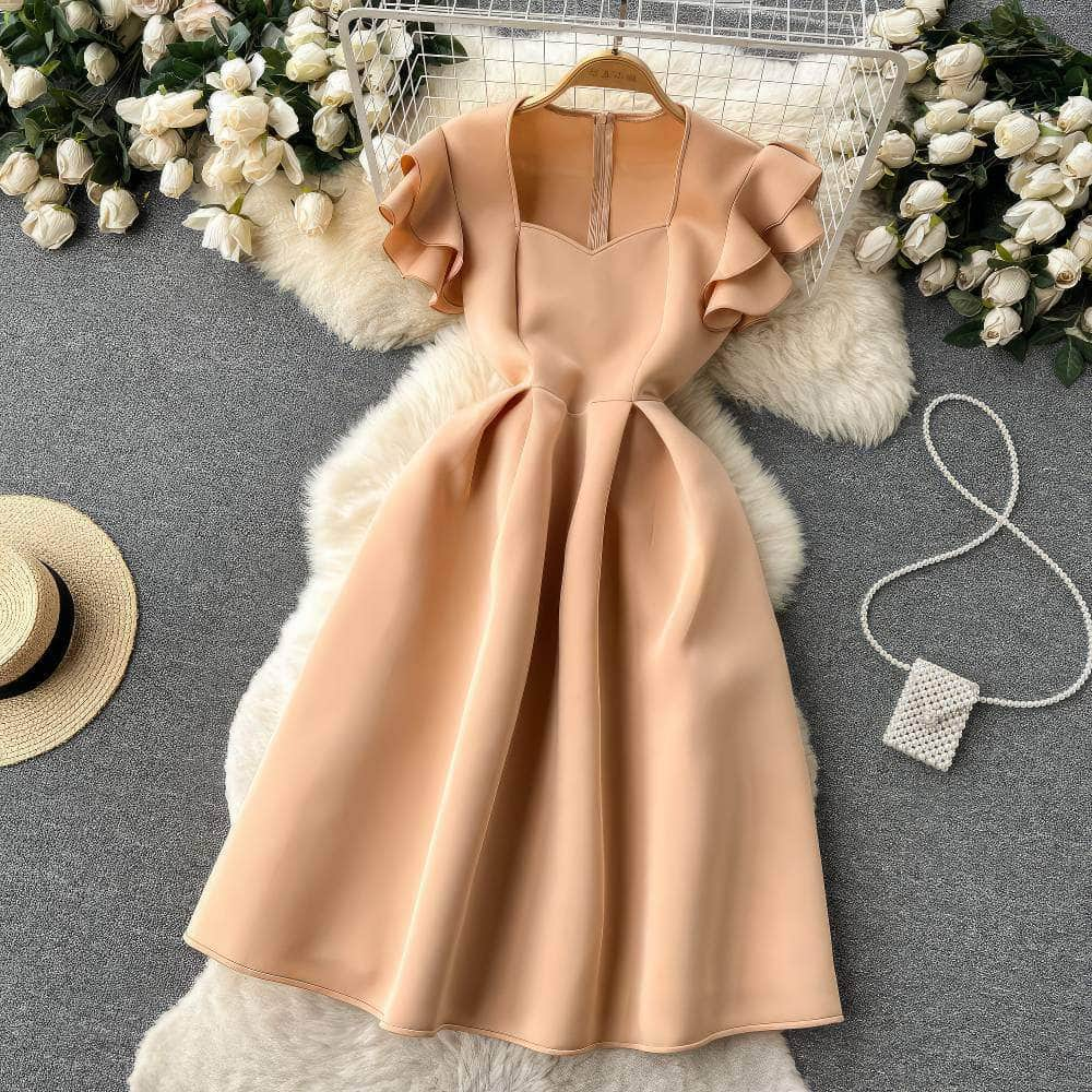 Sweetheart Neck Ruffled Sleeves A-line Dress