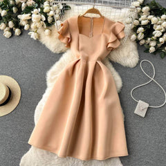 Sweetheart Neck Ruffled Sleeves A-line Dress