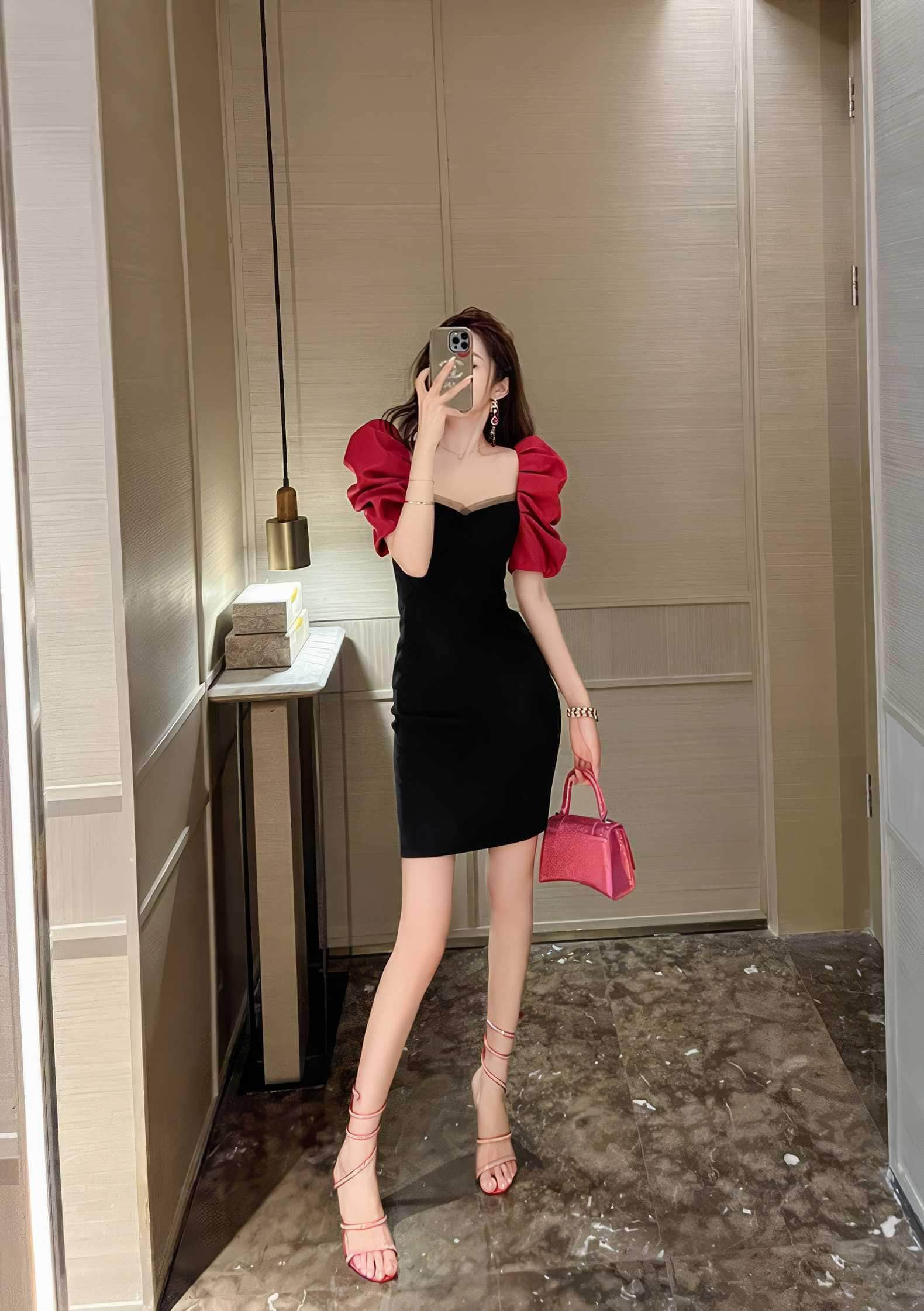 Sweetheart Neckline Puff Sleeve Mini Dress