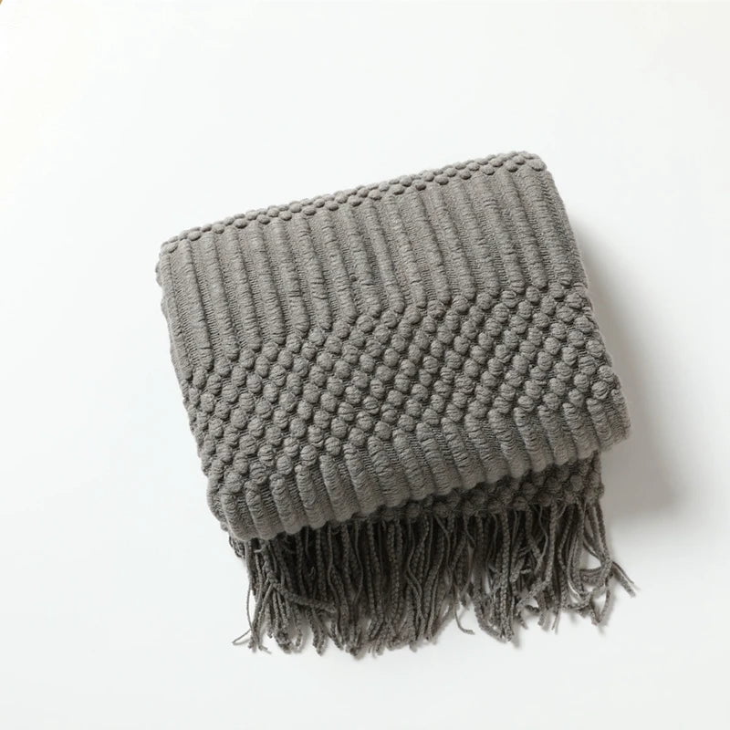 Tasseled Textured Knit Throw Blanket: Cozy, Decorative Woven Boho Blanket for Sofa, Bed, and Chair DX grey / 127x180cm