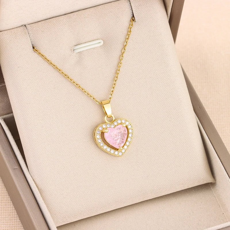 Temperament Sweet Ice Flower Crystal Heart Pendant Necklaces - Trendy Neck Chain for Women