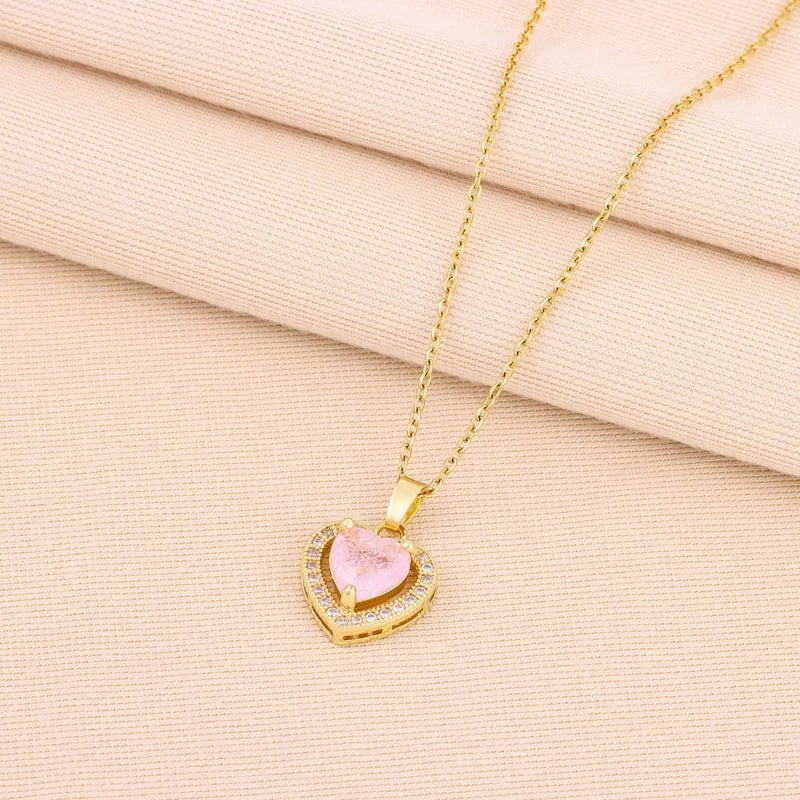 Temperament Sweet Ice Flower Crystal Heart Pendant Necklaces - Trendy Neck Chain for Women