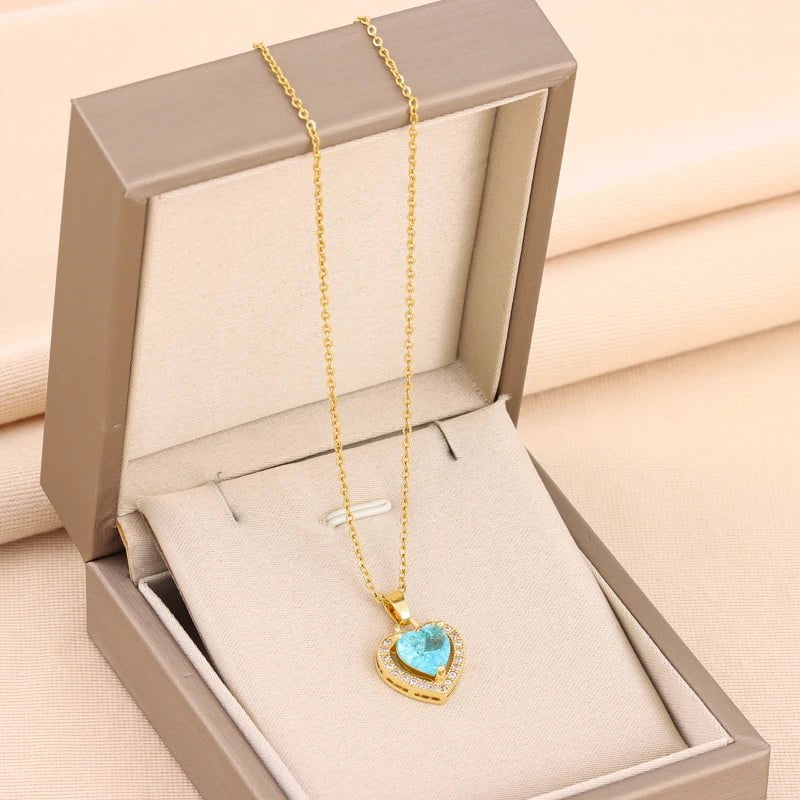 Temperament Sweet Ice Flower Crystal Heart Pendant Necklaces - Trendy Neck Chain for Women