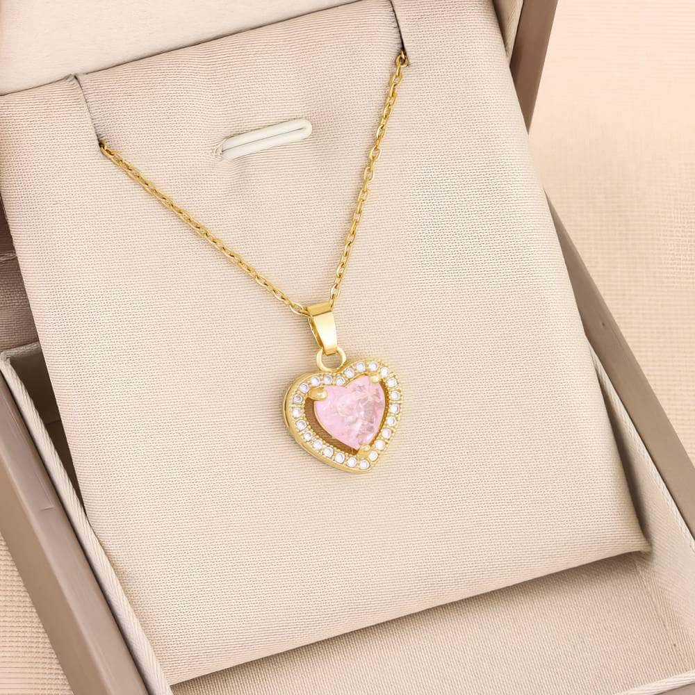 Temperament Sweet Ice Flower Crystal Heart Pendant Necklaces - Trendy Neck Chain for Women