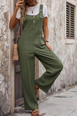 Textured Pocketed Wide Strap Overalls Matcha Green / S