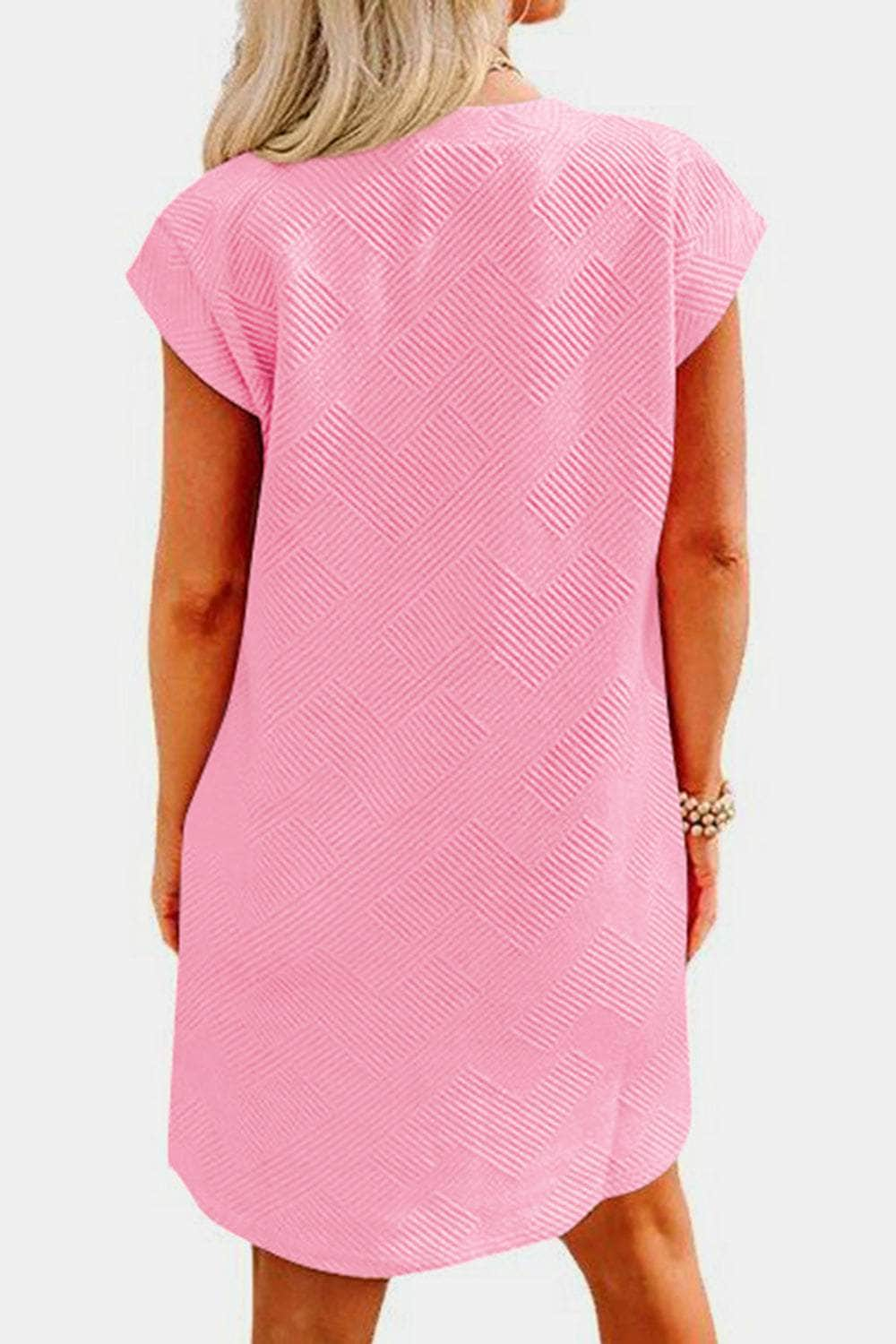 Textured Round Neck Cap Sleeve Dress Blush Pink / S