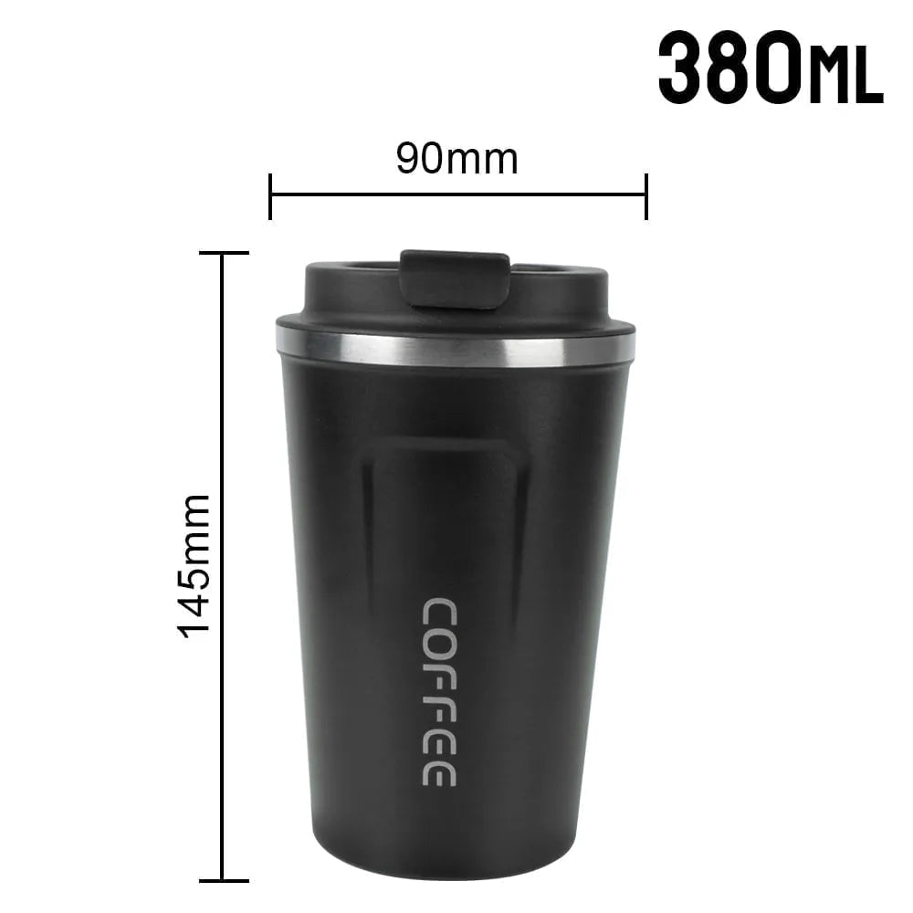 Thermo Cafe Car Thermos Mug - Leak-Proof Travel Thermo Cup for Tea, Water, Coffee - 380/510ML Double Stainless Steel 380ML Black / as picture show