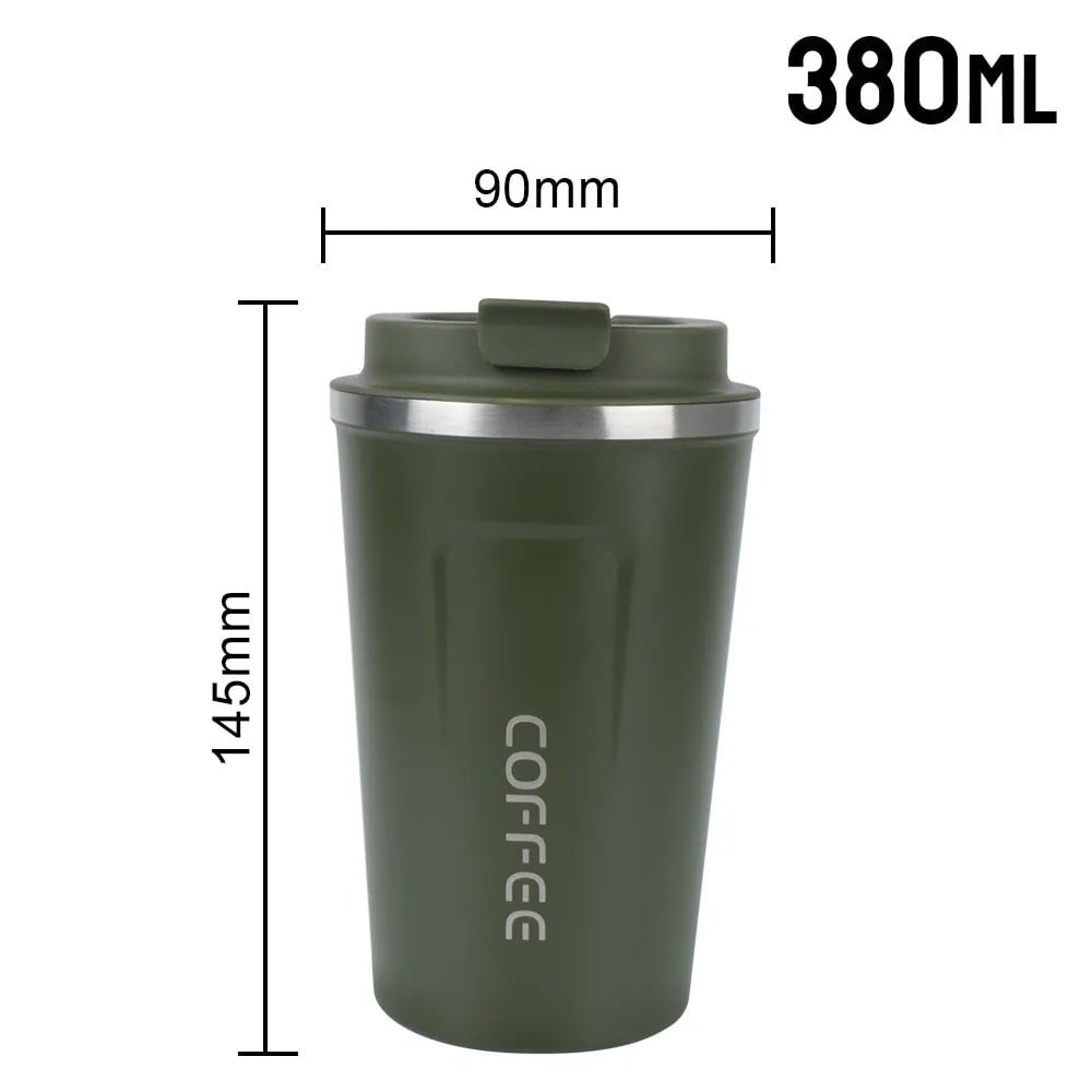 Thermo Cafe Car Thermos Mug - Leak-Proof Travel Thermo Cup for Tea, Water, Coffee - 380/510ML Double Stainless Steel 380ML Green / as picture show