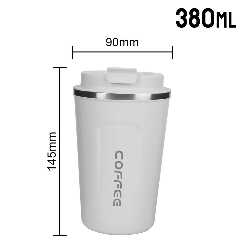 Thermo Cafe Car Thermos Mug - Leak-Proof Travel Thermo Cup for Tea, Water, Coffee - 380/510ML Double Stainless Steel 380ML White / as picture show