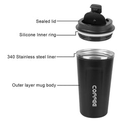 Thermo Cafe Car Thermos Mug - Leak-Proof Travel Thermo Cup for Tea, Water, Coffee - 380/510ML Double Stainless Steel