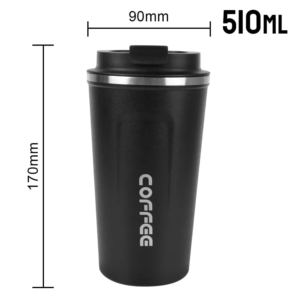 Thermo Cafe Car Thermos Mug - Leak-Proof Travel Thermo Cup for Tea, Water, Coffee - 380/510ML Double Stainless Steel 510ML Black / as picture show