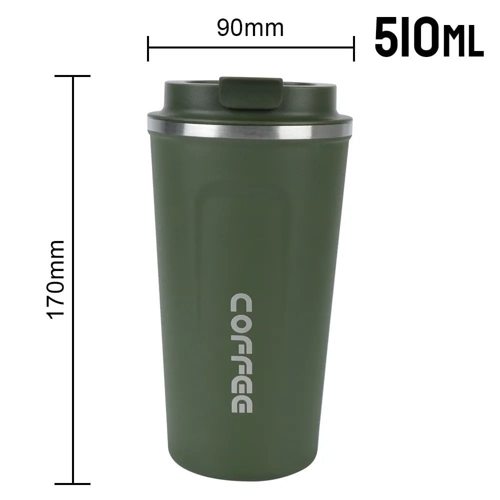 Thermo Cafe Car Thermos Mug - Leak-Proof Travel Thermo Cup for Tea, Water, Coffee - 380/510ML Double Stainless Steel 510ML Green / as picture show