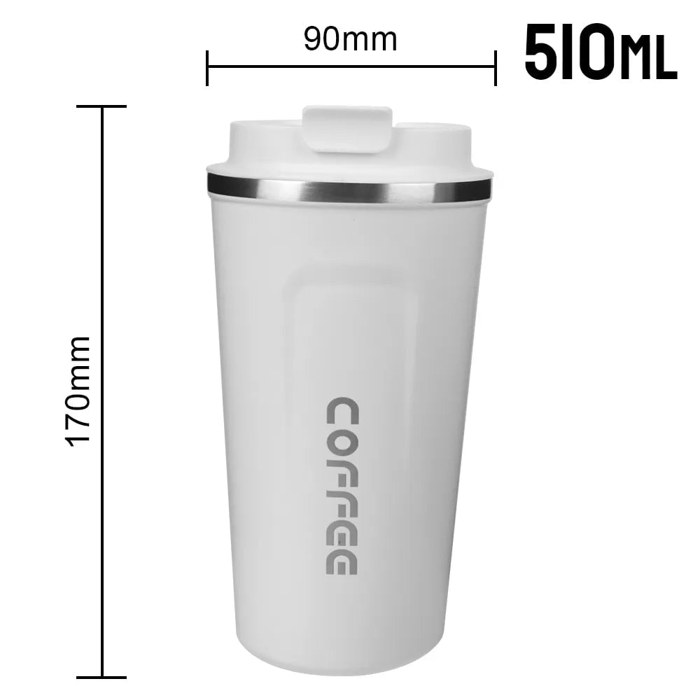 Thermo Cafe Car Thermos Mug - Leak-Proof Travel Thermo Cup for Tea, Water, Coffee - 380/510ML Double Stainless Steel 510ML White / as picture show