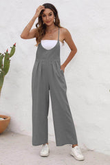 Tie Back Sleeveless Wide Leg Jumpsuit Dark Gray / S