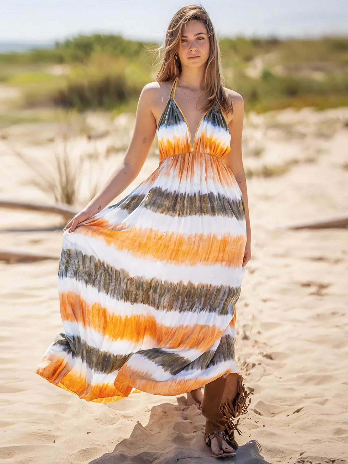 Tie-Dye Halter Neck Sleeveless Dress