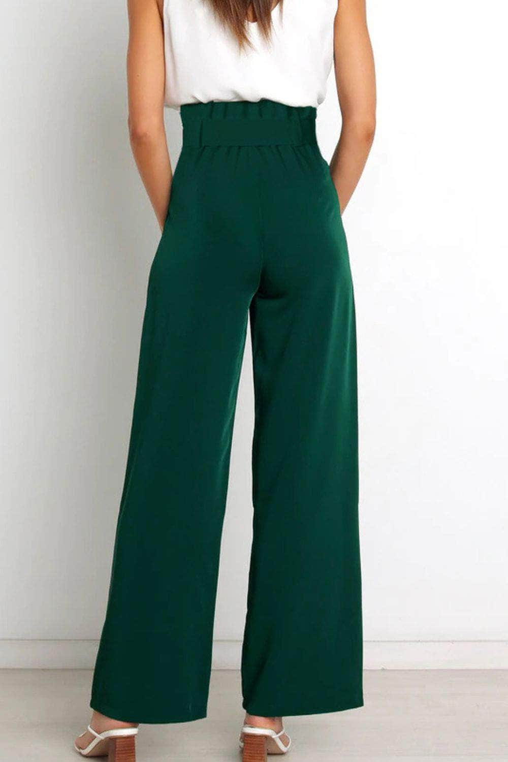 Tie Front Paperbag Wide Leg Pants