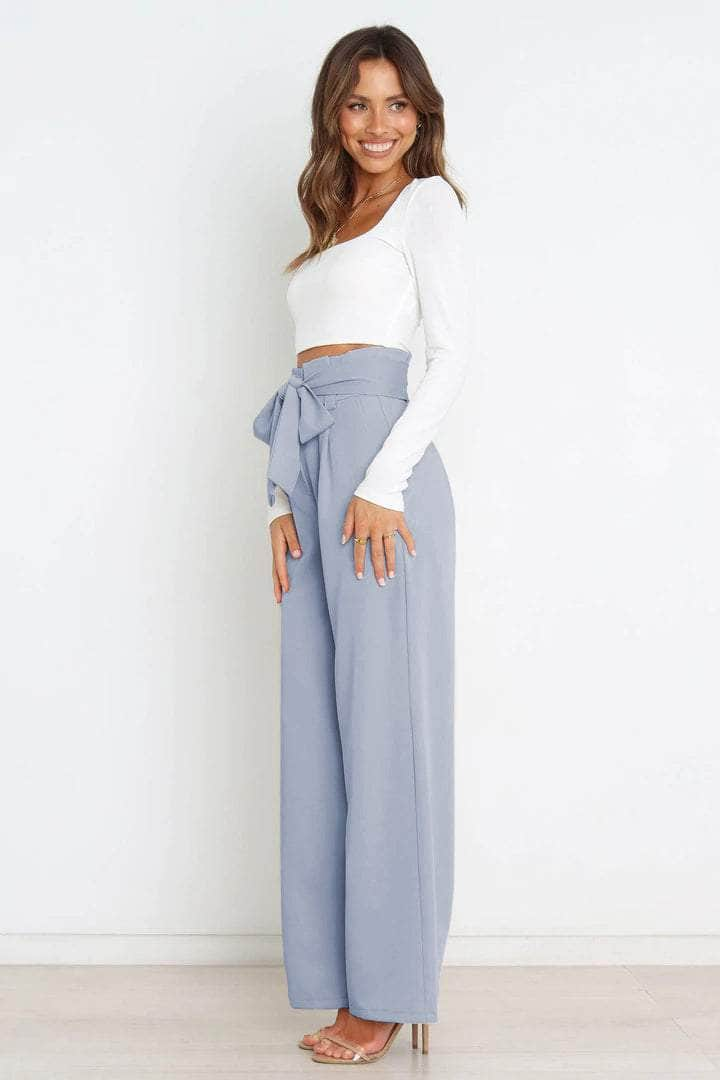 Tie Front Paperbag Wide Leg Pants