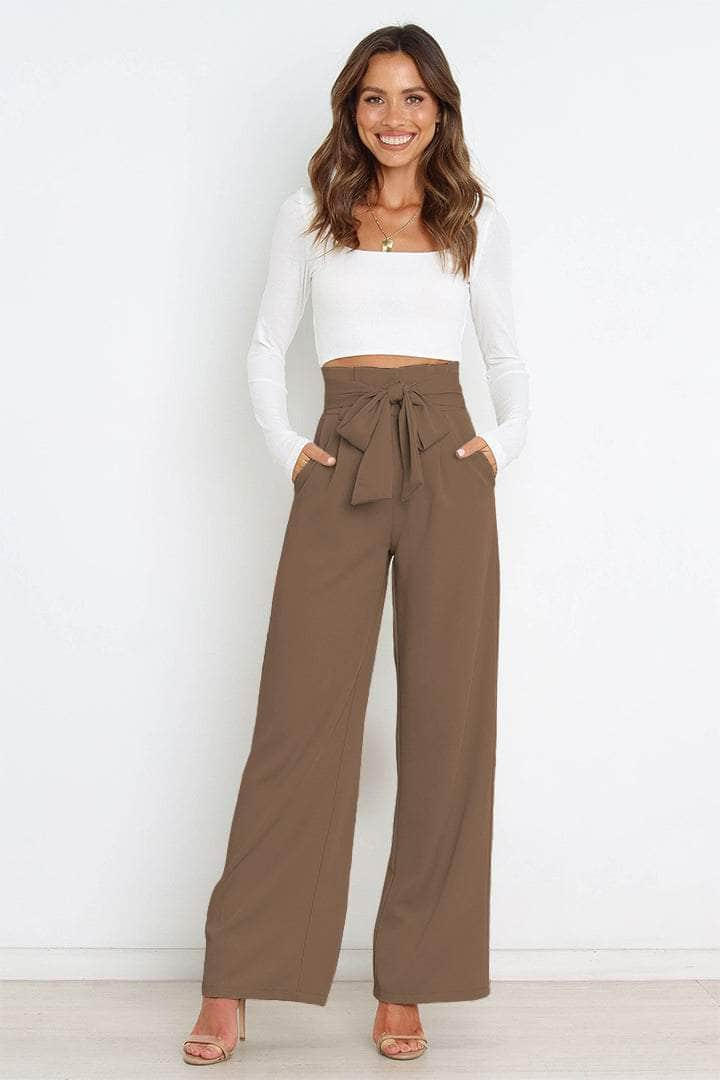 Tie Front Paperbag Wide Leg Pants Taupe / S