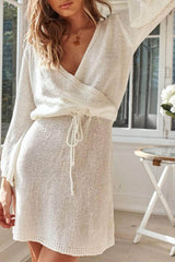 Tied Surplice Long Sleeve Cover Up White / S