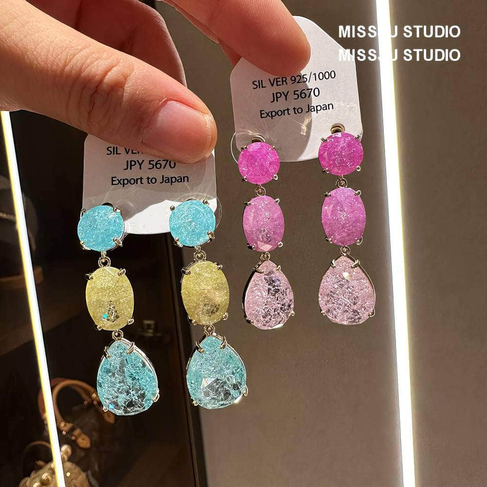 Tiered Gemstone Shattered Glass Teardrop Earrings