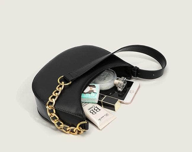 Timeless Chain Accented Crescent Shape Bag