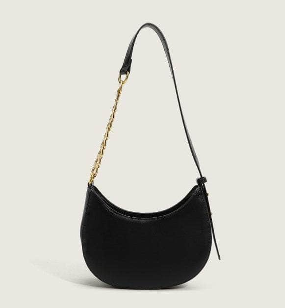 Timeless Chain Accented Crescent Shape Bag Black