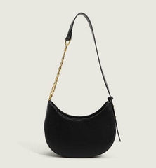 Timeless Chain Accented Crescent Shape Bag Black