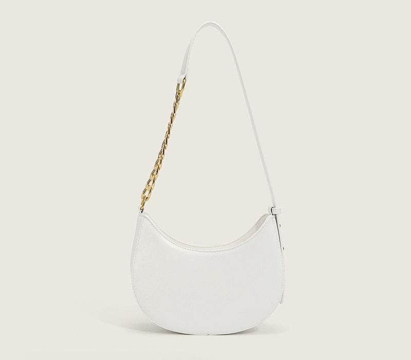 Timeless Chain Accented Crescent Shape Bag White