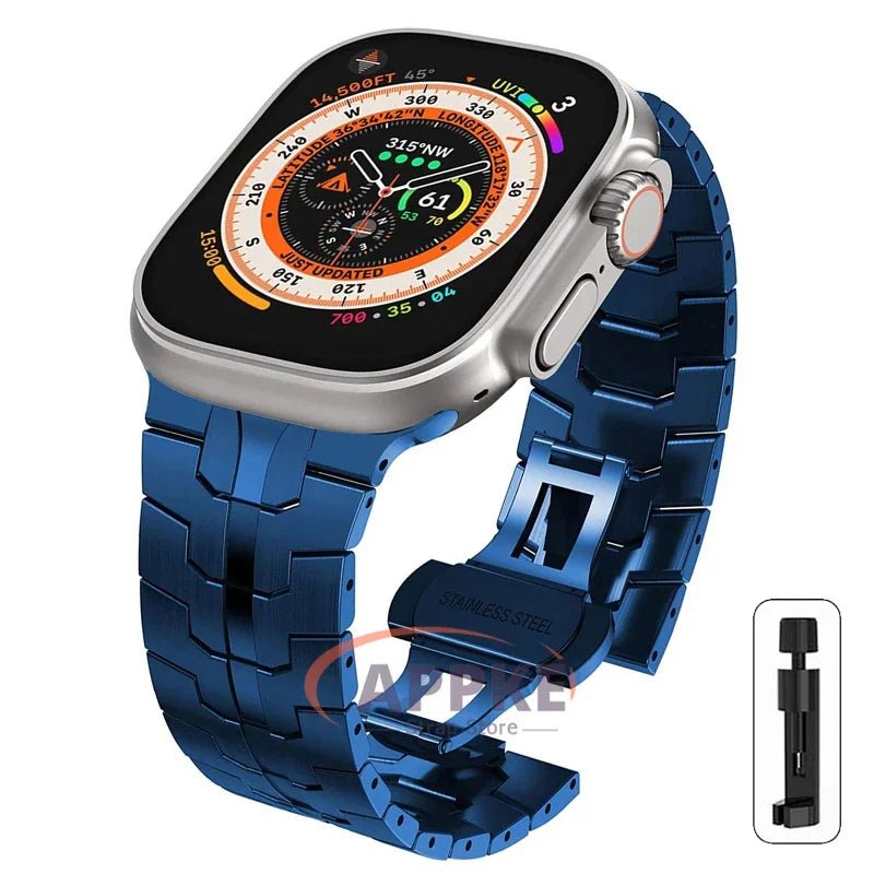 Titanium Color Steel Bracelet for Apple Watch Ultra 2 - Compatible with iWatch 9/8/7/6/5/SE/4, Various Sizes Blue Blue / 38 40 41mm