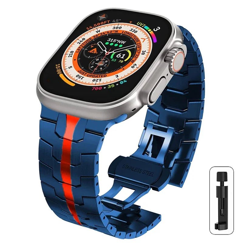 Titanium Color Steel Bracelet for Apple Watch Ultra 2 - Compatible with iWatch 9/8/7/6/5/SE/4, Various Sizes Blue Red / 38 40 41mm