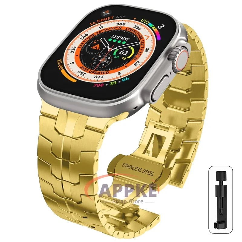 Titanium Color Steel Bracelet for Apple Watch Ultra 2 - Compatible with iWatch 9/8/7/6/5/SE/4, Various Sizes Gold / 38 40 41mm