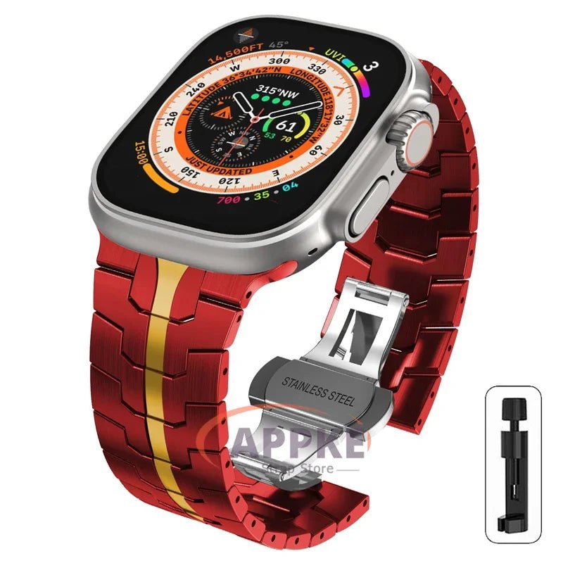 Titanium Color Steel Bracelet for Apple Watch Ultra 2 - Compatible with iWatch 9/8/7/6/5/SE/4, Various Sizes Red Gold / 38 40 41mm