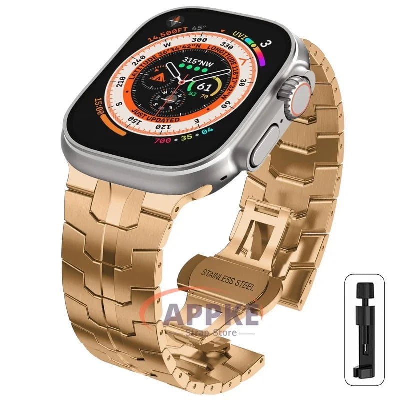 Titanium Color Steel Bracelet for Apple Watch Ultra 2 - Compatible with iWatch 9/8/7/6/5/SE/4, Various Sizes Rose Gold / 38 40 41mm