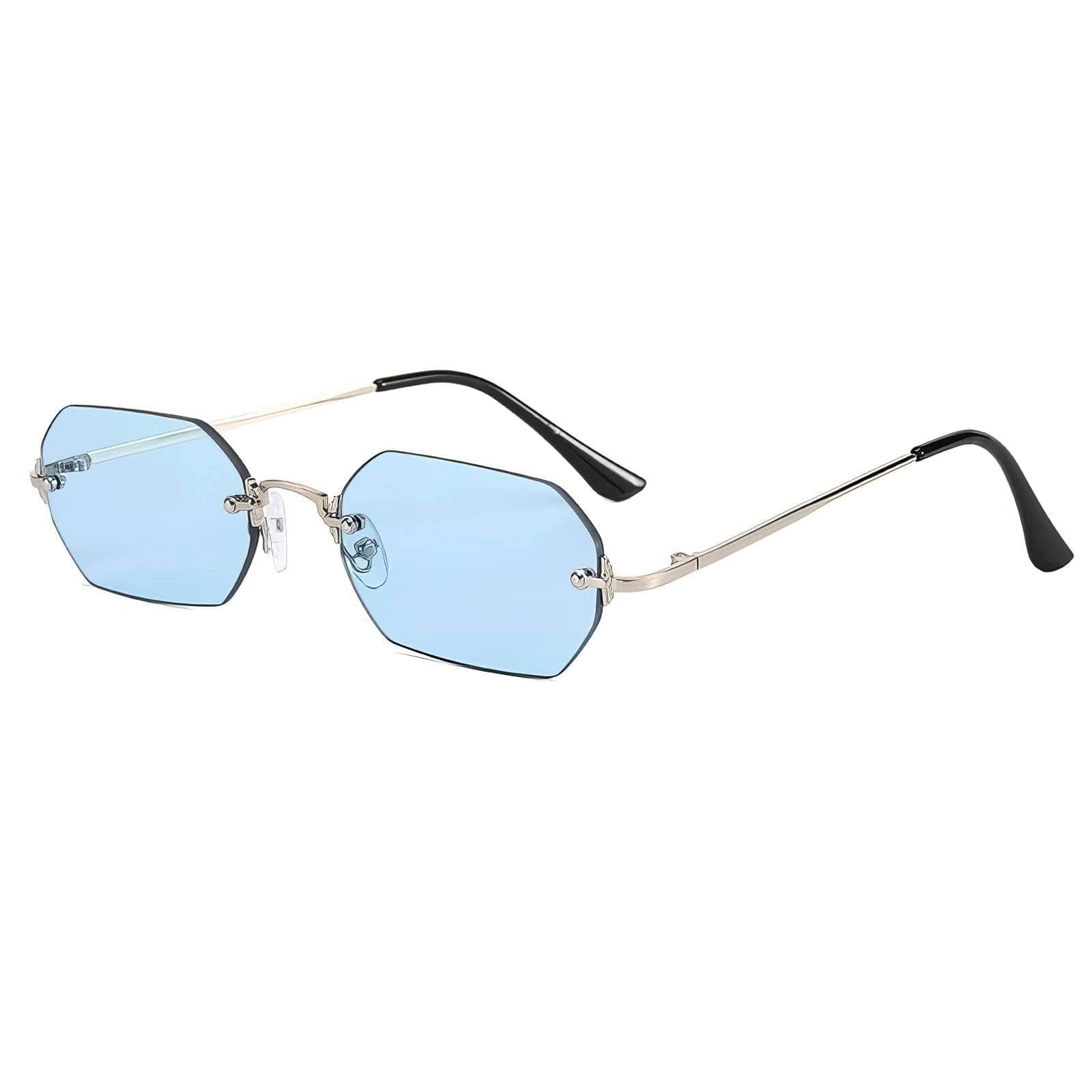 Titanium Geometric Rimless Tinted Sunglasses Blue/Silver / Resin