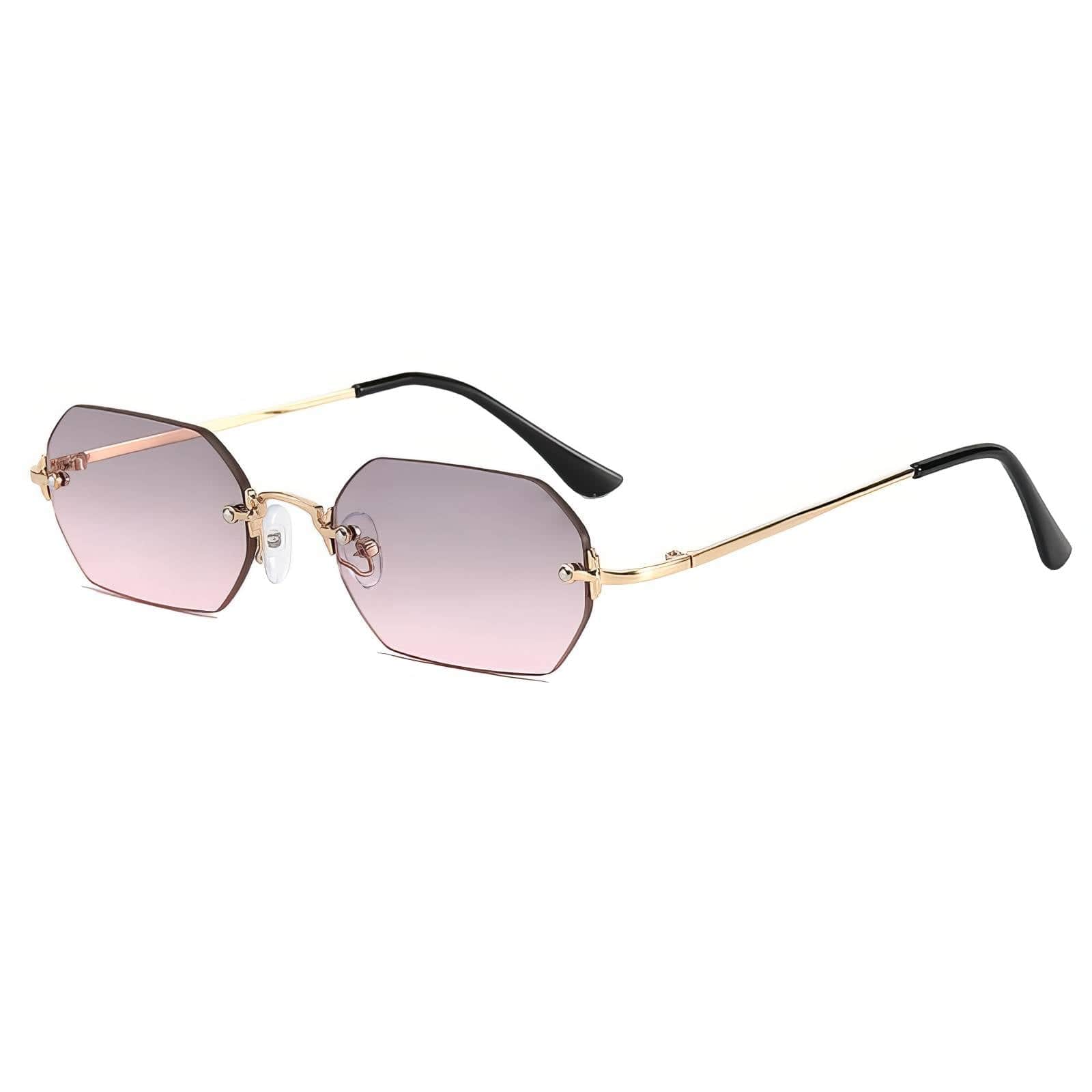 Titanium Geometric Rimless Tinted Sunglasses Gray Powder/Gold / Resin
