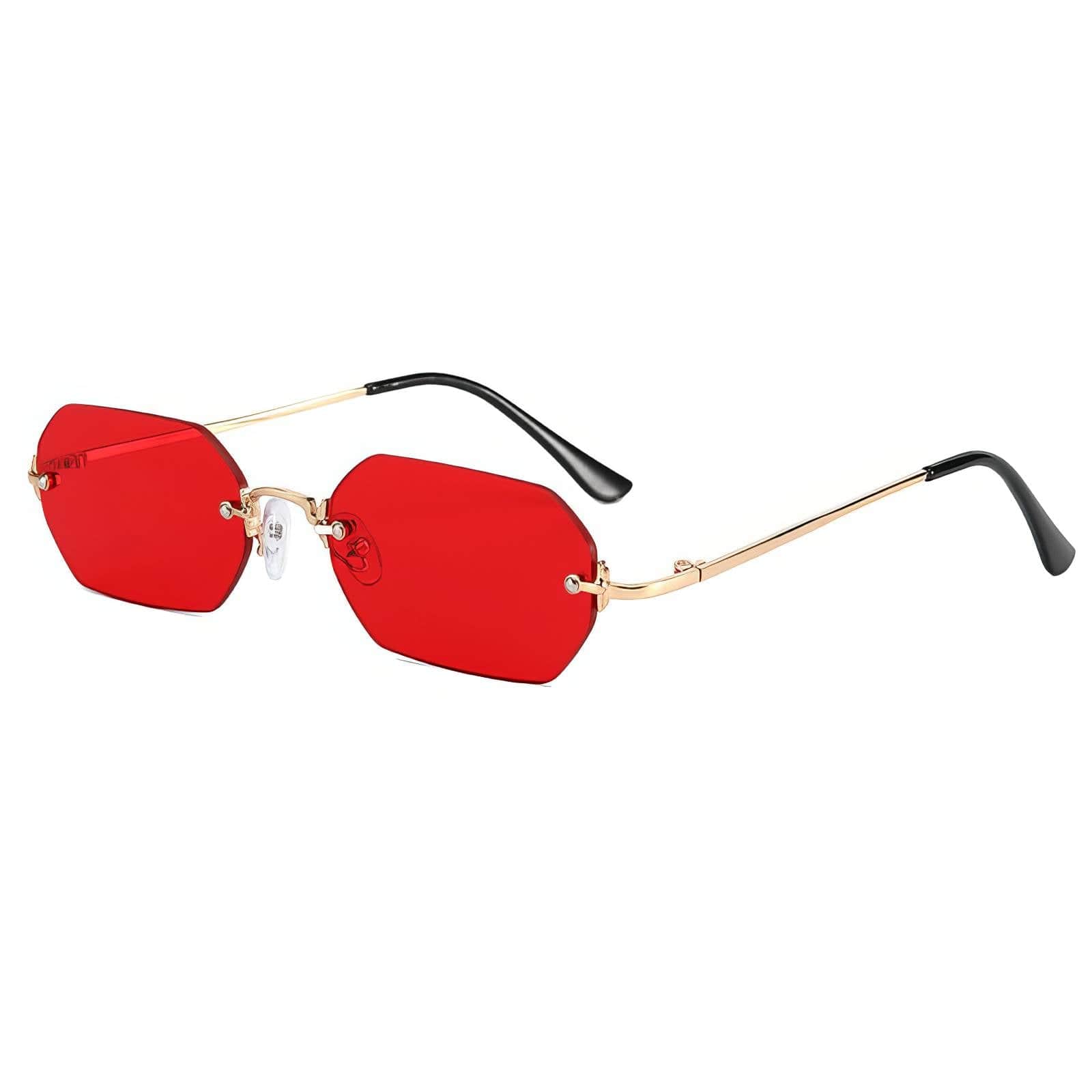 Titanium Geometric Rimless Tinted Sunglasses Red/Gold / Resin