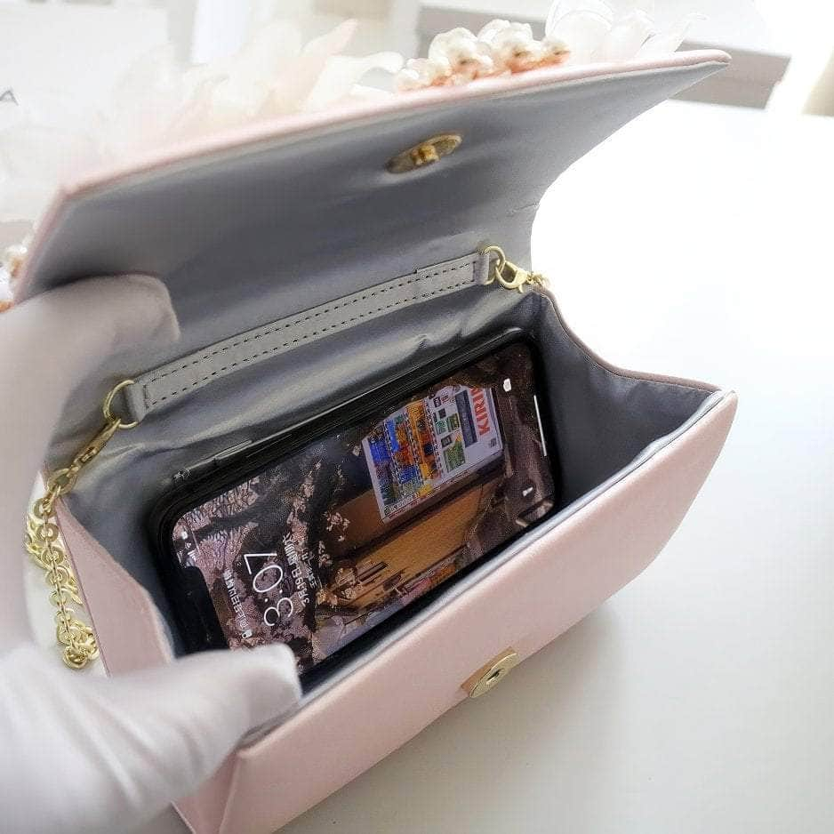 Top Handle 3D Floral Metal Embellished Clutch Purse Pink