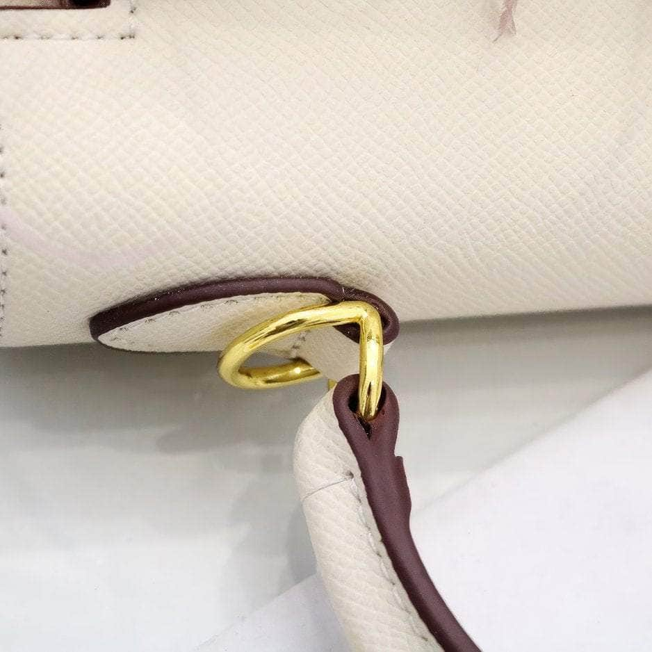 Top Handle Feather Metallic Twist Lock Decor Bag Ivory