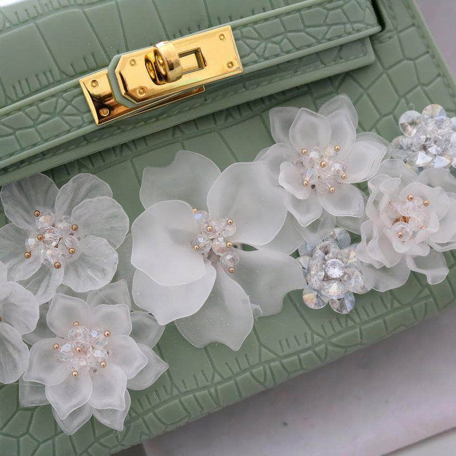 Top Handle Floral Decor Croc Handbag