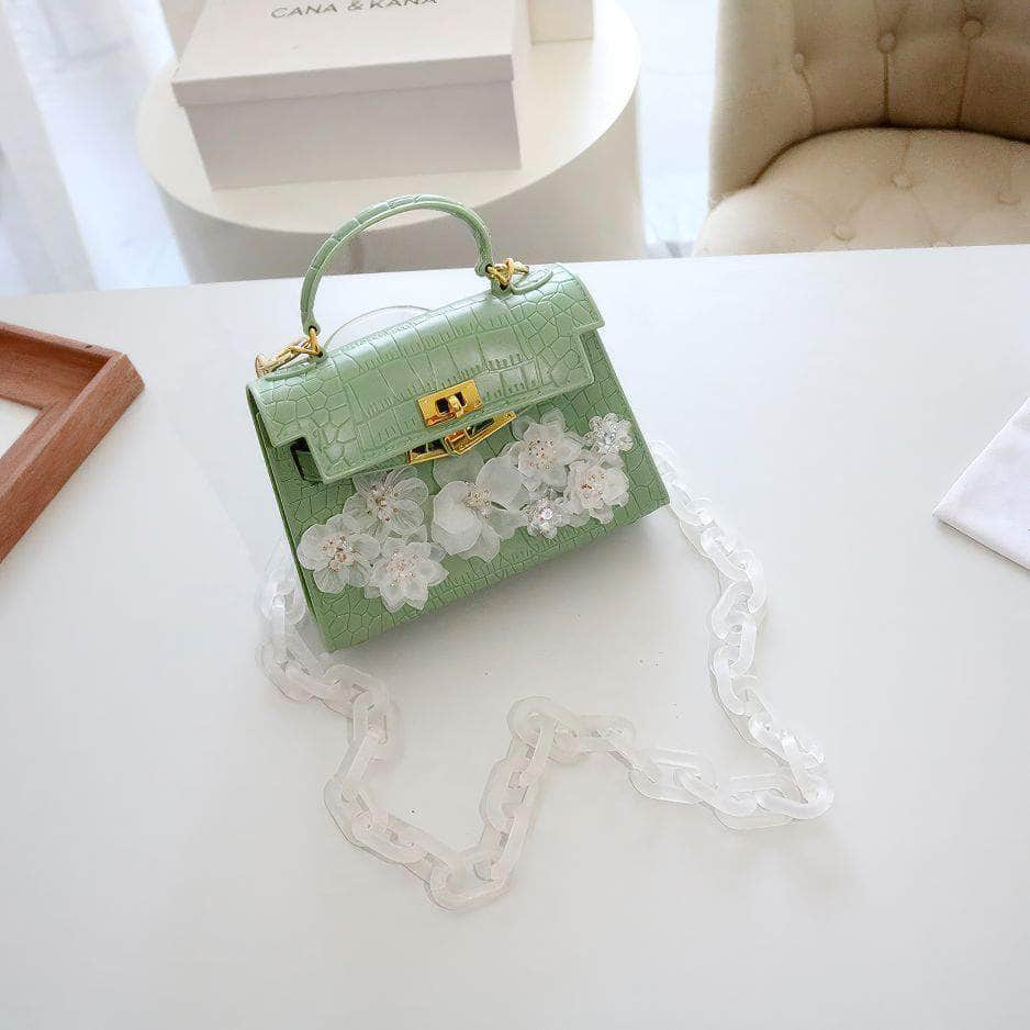 Top Handle Floral Decor Croc Handbag