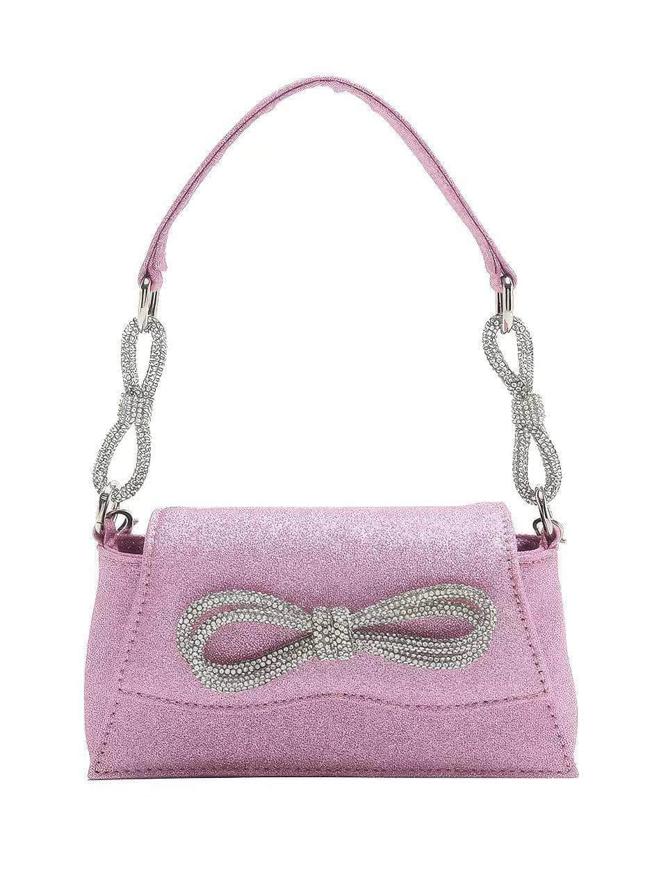 Top Handle Rhinestone Bow Detailed Mini Handbag