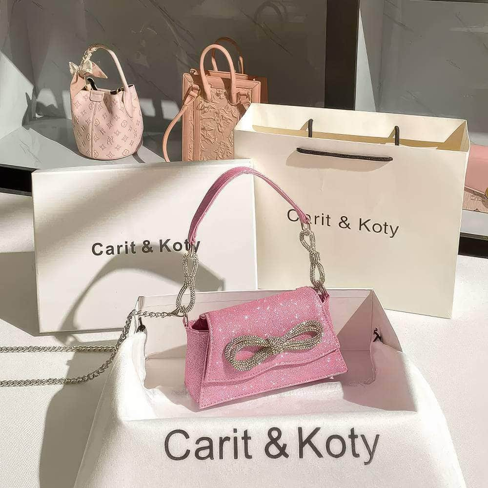 Top Handle Rhinestone Bow Detailed Mini Handbag