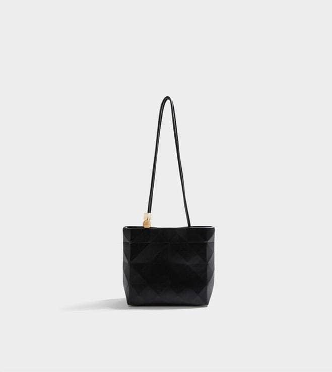 Top-Handle Shoulder Geometric Bucket Bag Black