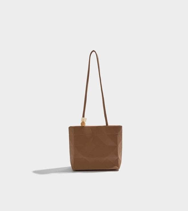 Top-Handle Shoulder Geometric Bucket Bag Brown